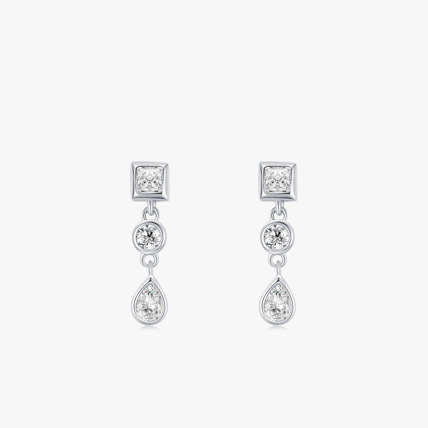 Ailmay Genuine 925 Sterling Silver Geometric Combination Clear Zircon Stud Earrings for Women Girls Party Accessories Jewelry