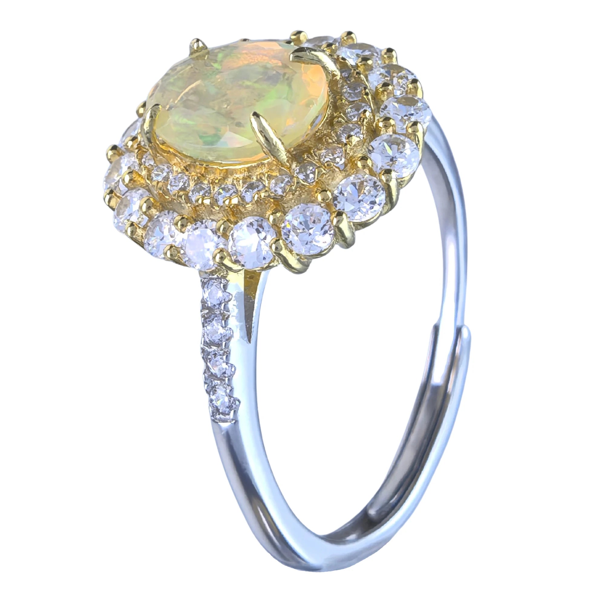 Factory Wholesale Rhodium and Gold Plated 925 Sterling Silver Oval Cut Natural Opal Ring for Women Gift Daily Wear