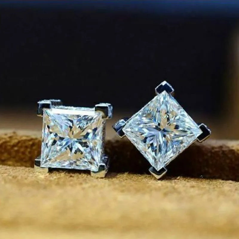 CAOSHI Fashion Design Wholesale 925 Silver Plated 4-Prong Square Princess Cut Diamond Earrings Zircon Stud Earrings for Women
