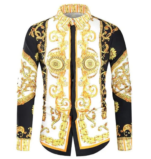 Wholesale Men's Long Sleeve Shirt British Style Youth Fashion Casual 3D Digital Print Slim Lapel Shirt