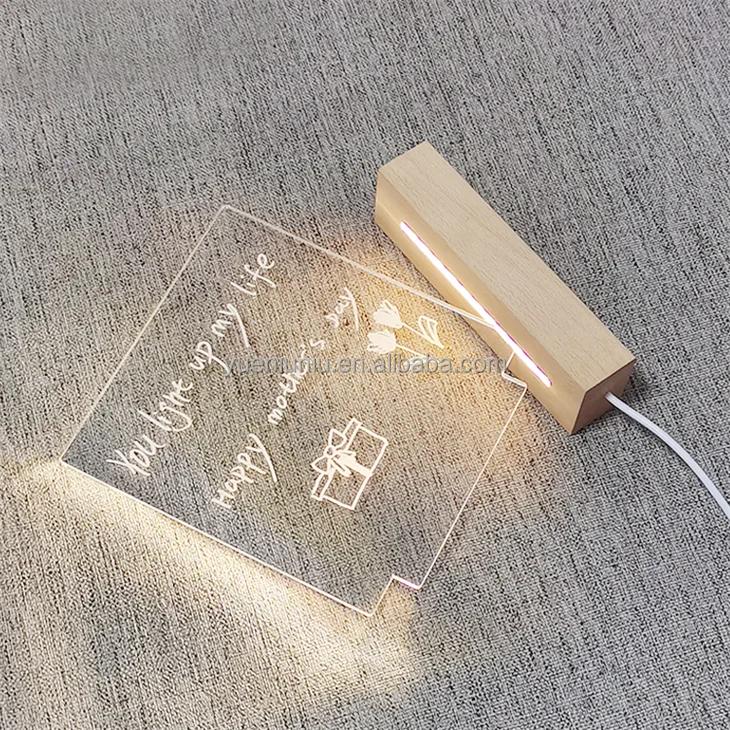 OEM DIY Custom Blank Acrylic Plate Visual 3D Illusion Lamp Wood Base 3D Night Light Acrylic Led Panel Base