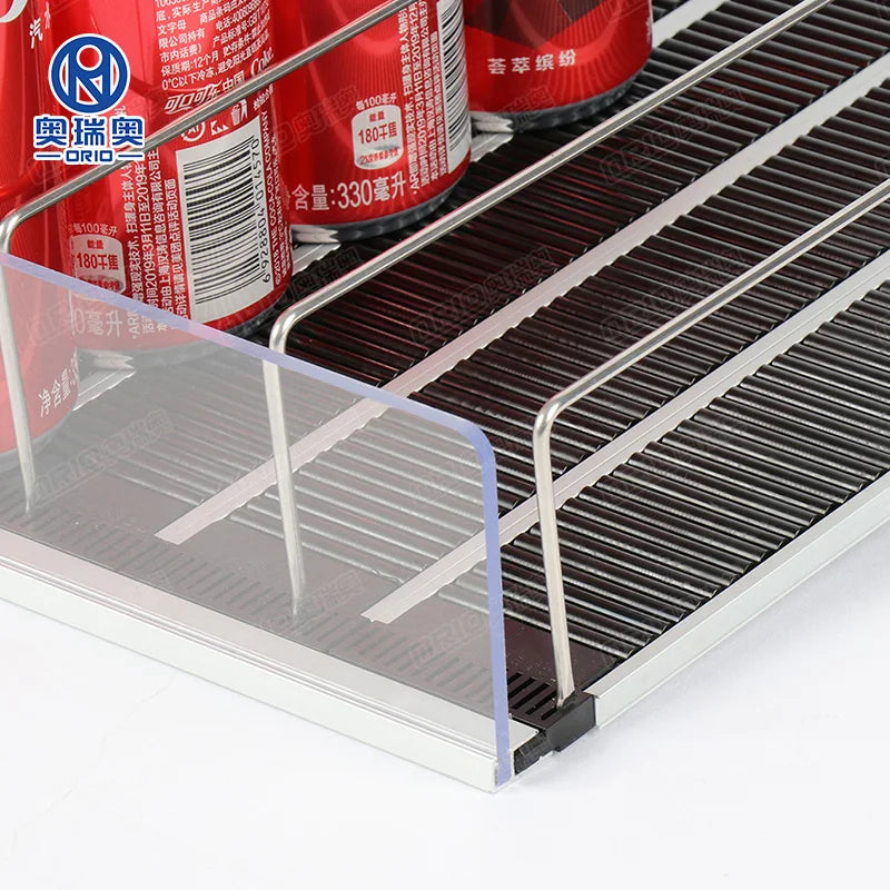 ORIO Aluminum & Plastic Beverage Display Rack Roller Shelves Auto-Front Gravity Feed for Supermarket Freezer/Shelf Black/Grey