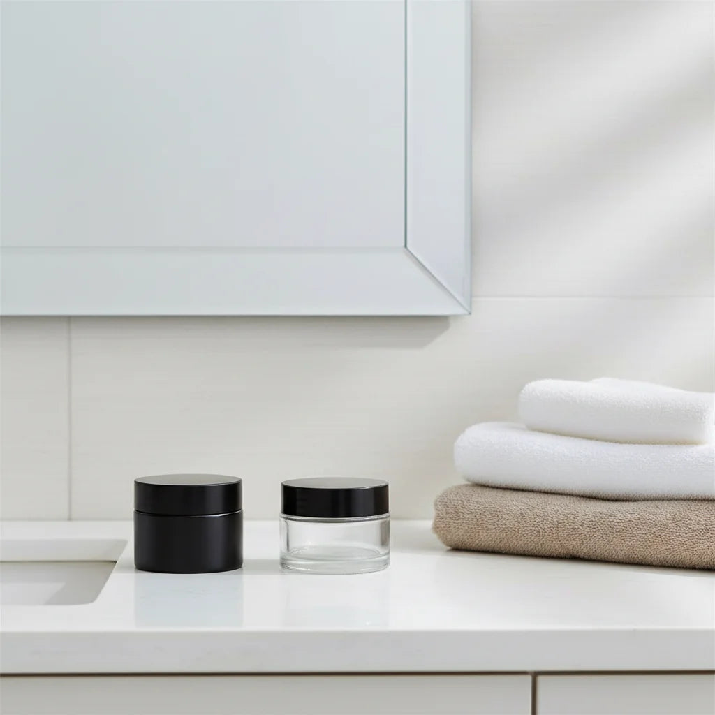 Wholesale 50g Clear Skincare Glass Cream Jar Round Shape Black Body Butter Glass Jar with Lids