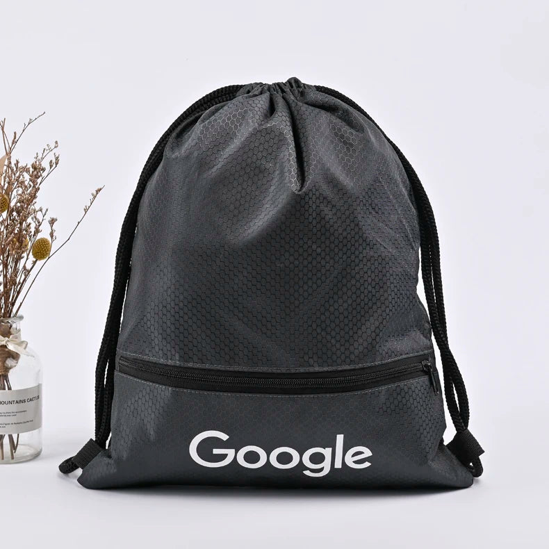 Branded google logo Water-proof Zippered Drawstring Backpack with Inside Pocket