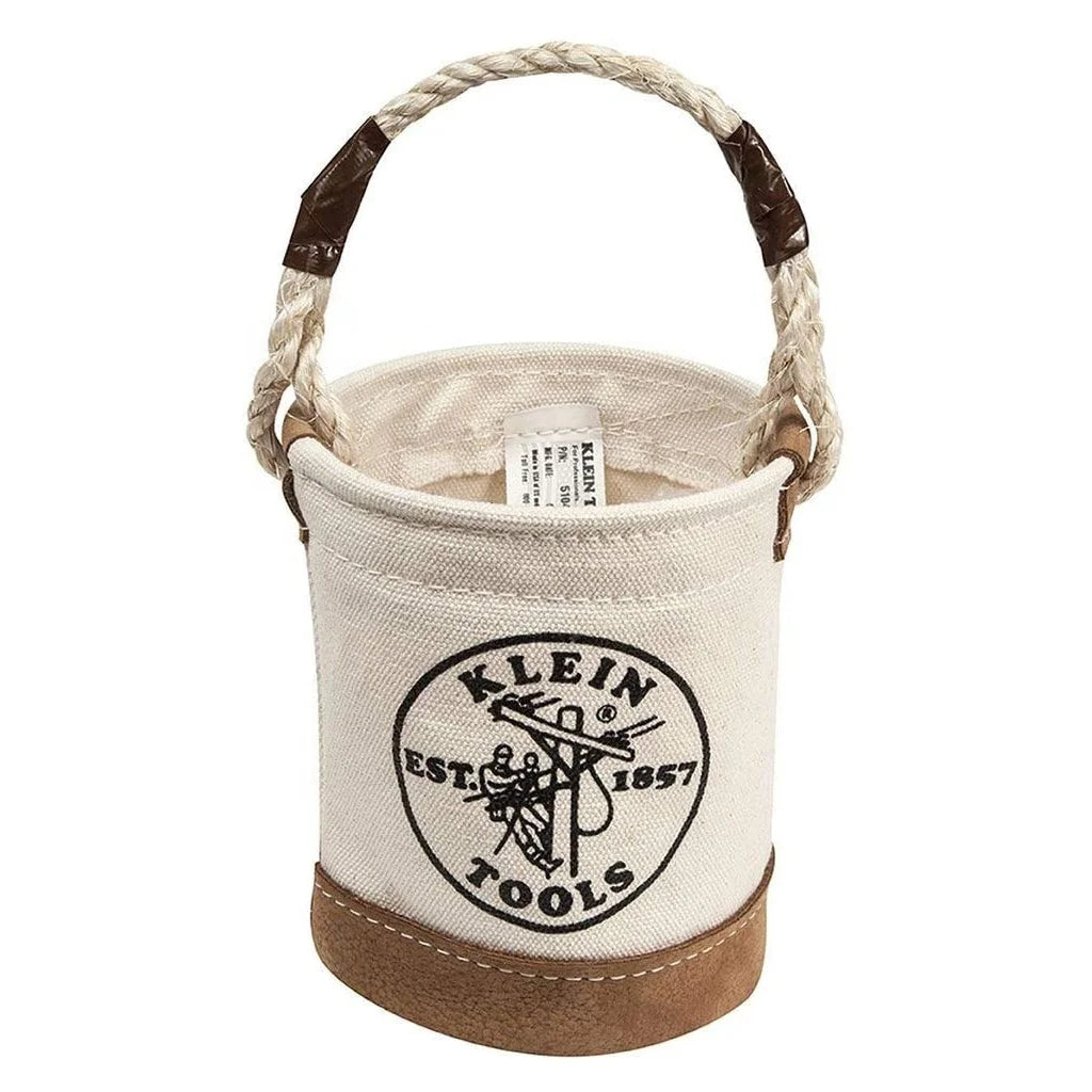 Heavy Duty Natural Canvas Tool Bucket with Leather-Reinforced Bottom and Rope Handle Animal Print Pattern-Cannaburst Bags Bag