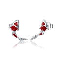 Factory 925 Sterling Silver Red Koi Stud Earrings for Women Exquisite Small Earrings Wedding Jewelry Gift SCE812