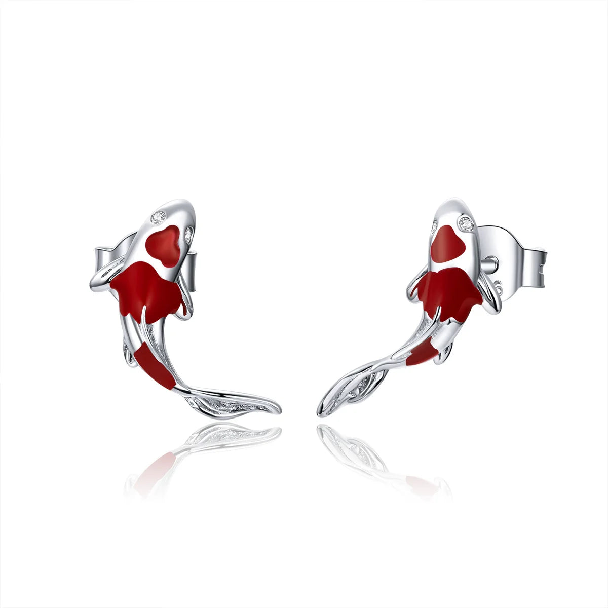 Factory 925 Sterling Silver Red Koi Stud Earrings for Women Exquisite Small Earrings Wedding Jewelry Gift SCE812