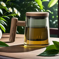 400ML New Design Popular Japanese Style Coffee Tea Drinking Glass Tumbler Cup With Wooden Lid and Strainer