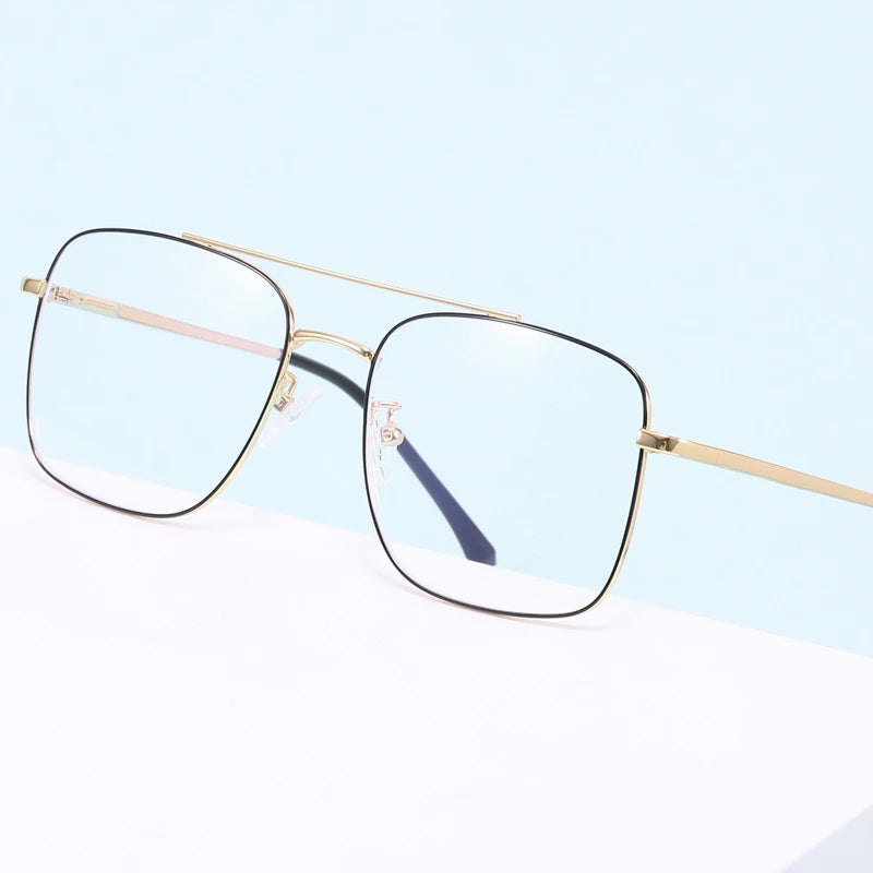 XH91217 1pc Metal Dual-Bridge Squared Frame Blue Light Blocking Vivid Color Decoration Unisex Eyeglasses Optical Frame