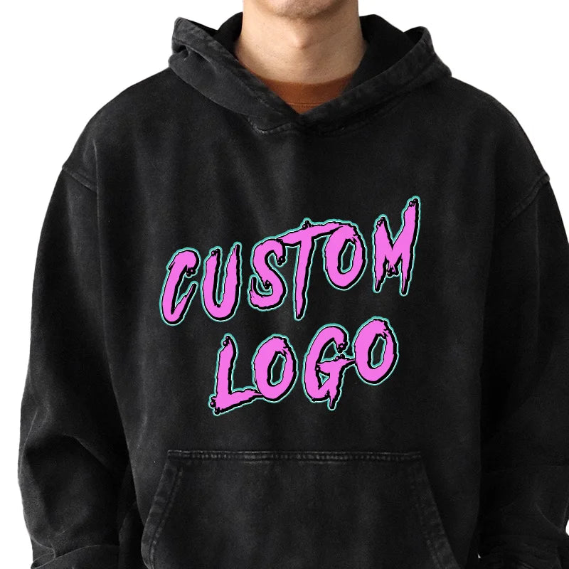 Oem 400Gsm Cut and Sew Graphic Men'S Vintage Dtg Print Streetwear No String Custom Oversized Heavyweight Acid Wash Hoodies