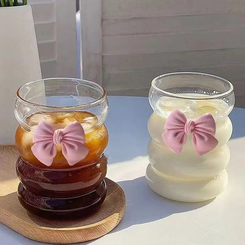 Best Selling 350ML Glass Drinking Cup with Bowknot Mugs for Coffee Tea MILK