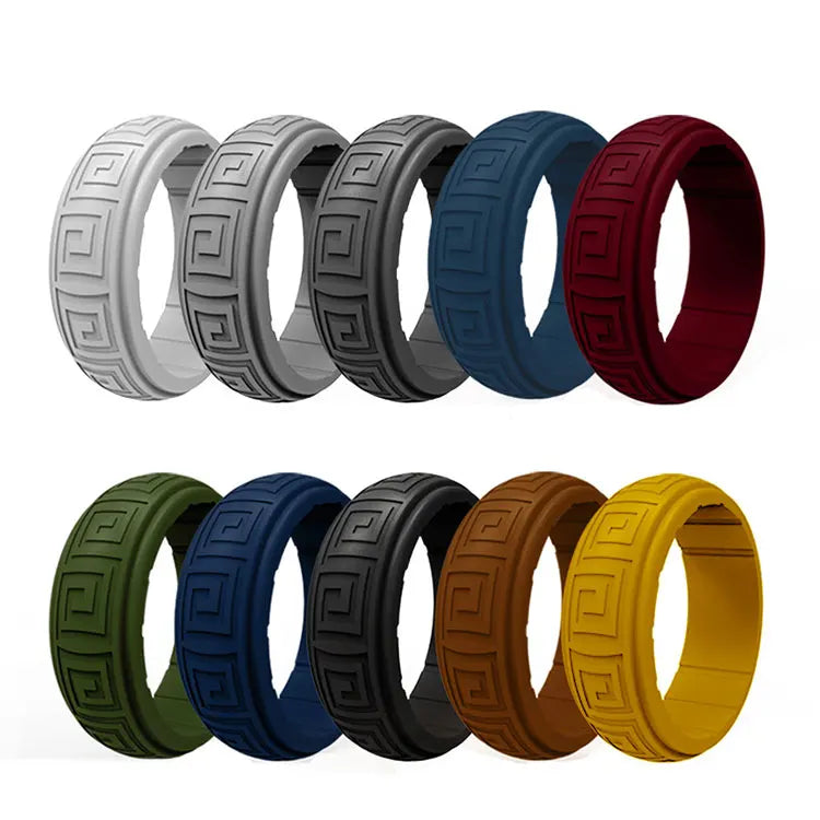 Elastic Soft Silicone Adjustable Rings 8mm Wide 2.5mm Thick Mens Wedding Band New Plaid Breathable Silicone Ring for Men