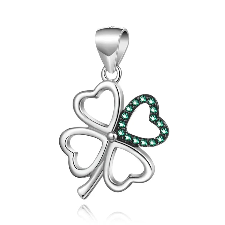 Birthday Gift 925 Sterling Silver Pendants 3A Cubic Zirconia Rhodium Plated  Four Clover Leaf Lucky Pendant