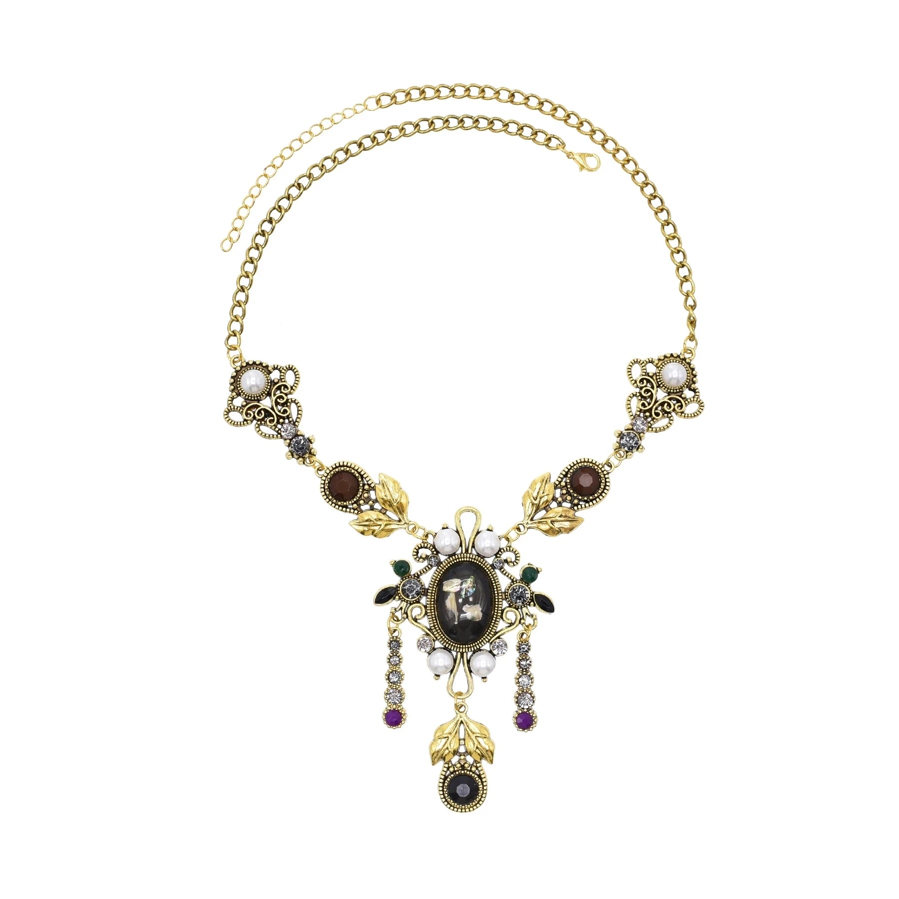 Baroque Vintage Style Necklaces Delicate Pattern Beads Forehead Pendants Chains Necklace for Women Girls Gifts