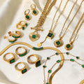 Wholesale Hot Selling Green Zircon Stones Fashion Jewelry PVD Gold Plated Stainless Steel Green CZ Stones Necklace Bracelet Ring