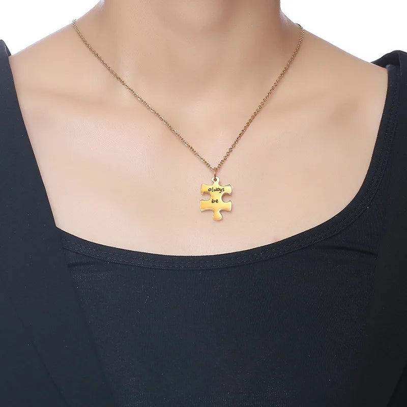 Necklace Colar Masculino Stainless Steel Jewelry We Will Always Be Connected Custom Puzzle Matching Necklace for Best Friends