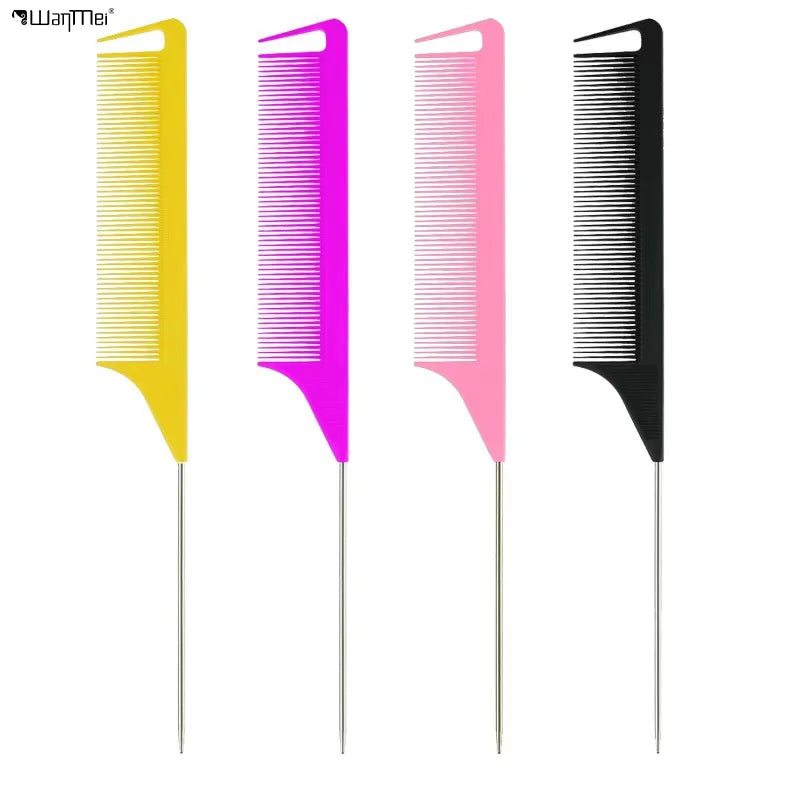 Wanmei Women Custom logo Heat Resistant Carbon Braiding Parting Sharon Hairdressing Rat Tail Comb