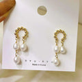 Circles and U-Shaped Huggie Earrings Natural Freshwater Rice Pearl Gold Plated Trendy Jewelry for Beautiful Girls