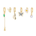 Hot Selling Fringe Zircon Earring Set 18K Gold Plated Brass Earrings Fashion Jewelry Butterfly Flower 6-Piece Earrings for Women