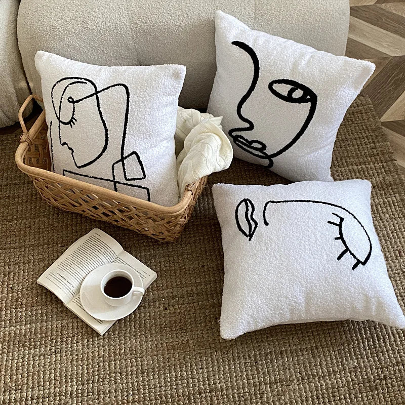 Throw Pillow Covers Luxury Super Soft Sherpa Throw Pillowcase Embroidered Home Decorative Pillowcases for Sofa/