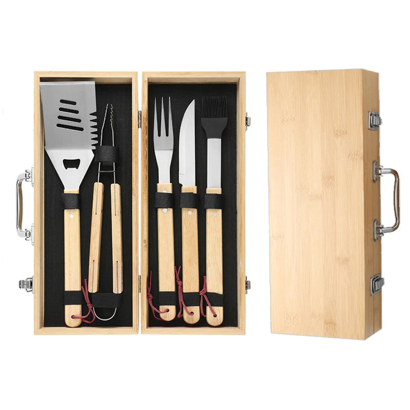 Outdoor Camping Portable Barbecue Tools Set 5 Piece Stainless Steel Bbq Grill Accessories with Cooking Spatula for Bbq Kitchen