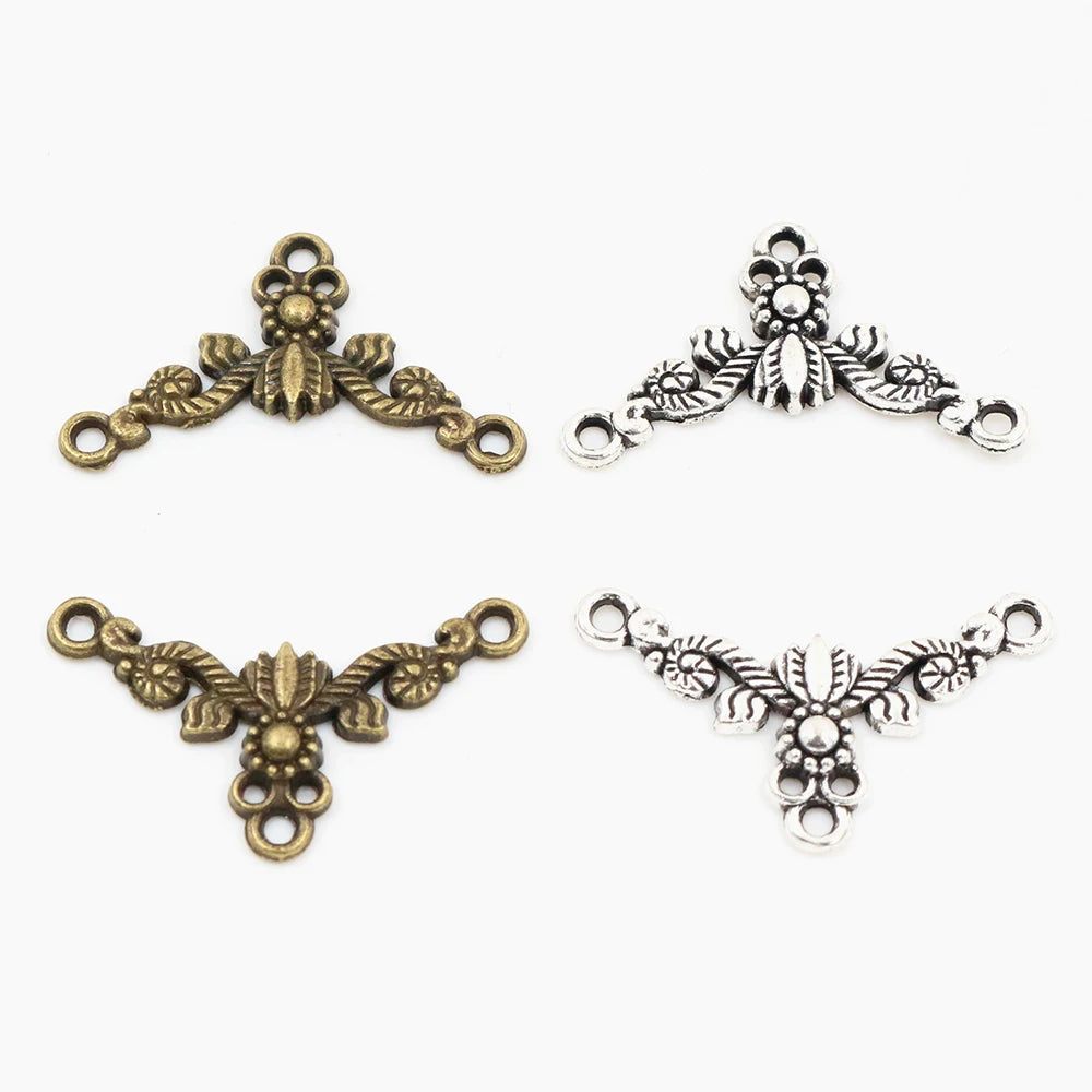 30pcs 26x15mm Antique Silver Plated Bronze Plated Flower Style Connector Handmade Charms Pendant:DIY for Bracelet Necklace