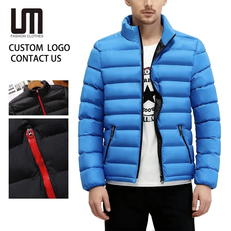 Custom Brand Logo Men's Winter Outdoor Padded Jacket Stand Collar Zipper Plus Size 5XL Cheap Wholesale Price