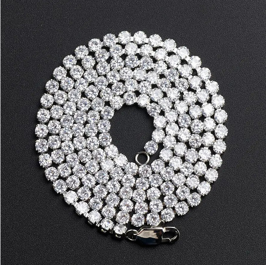 2025 Trending Medal Round Non Tarnish Stainless Steel and Zircon 24inch 3mm 4mm Full Crystal Chain Necklace