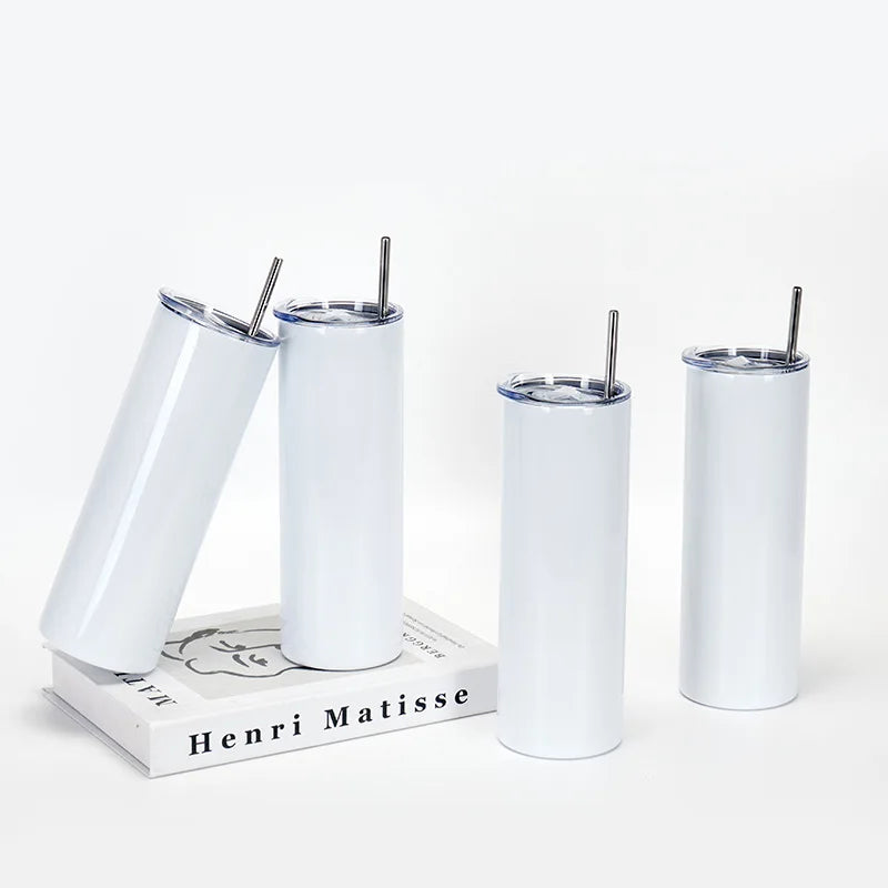 20 OZ Double Wall Steel Blank Sublimation Straight Tumbler Water Bottle With Straw