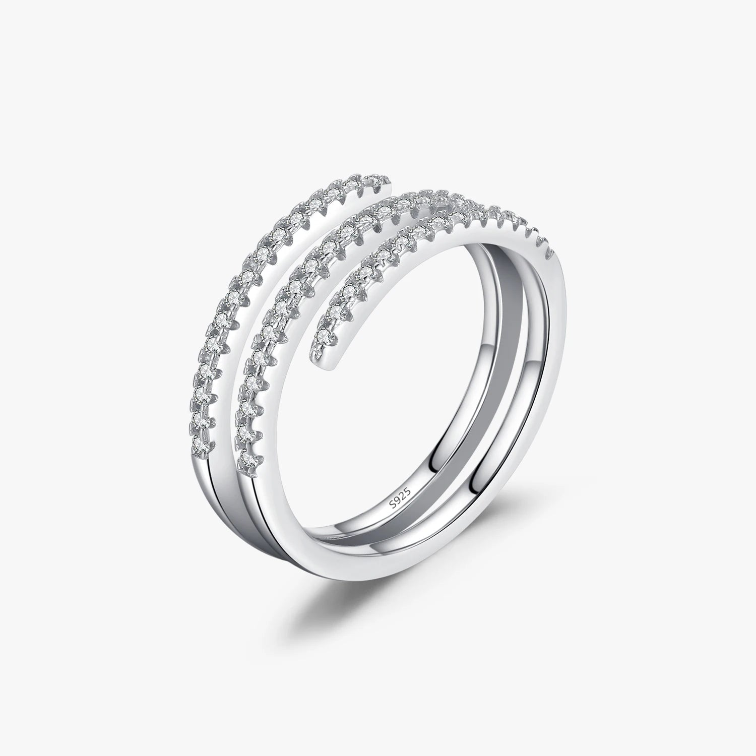 Sparkling Clear CZ Rings Party Fine Jewelry Girlfriend Gift 925 Sterling Silver Geometric Snake Line Ring for Women