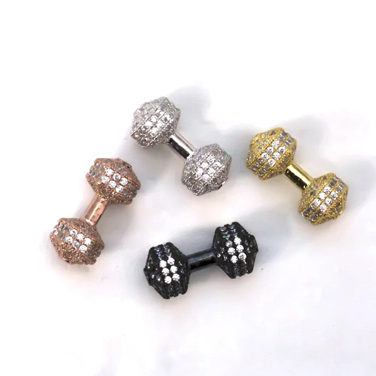 Hot Sale Gold Spacer for Jewelry Making Bracelet Parts Gold Plated Silver CZ Spacer Beads Dumbbell Charms