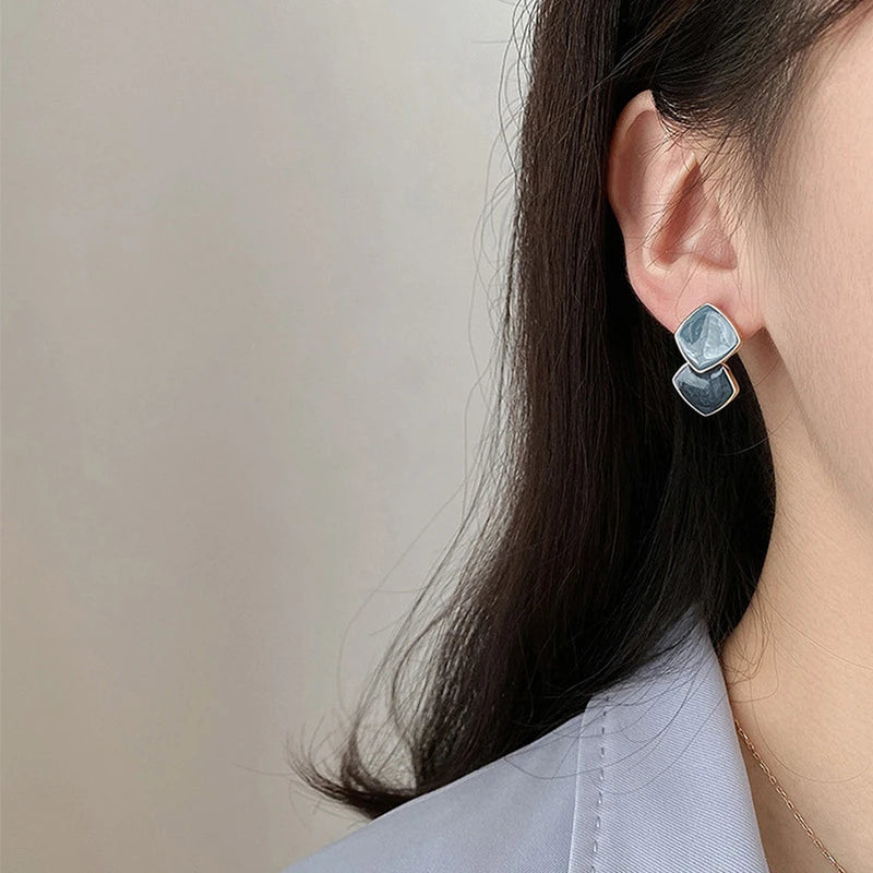 INS Korean Design Stud Blue Statement Earrings for Women