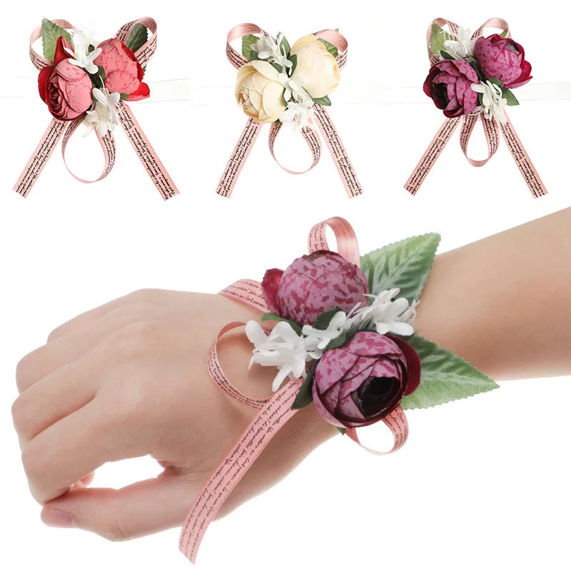 Vibrant Silk Wrist Corsage with Artistic Veined Roses Bridal Bridesmaid Wedding Bouquet Accessories for Ceremony Decoration