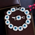 Gorgeous AAA Micro Pave Cubic Zirconia Crystal Blue Love Heart Shaped Bracelet Accessories for Women Valentines Day Jewelry Gift