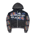 Customs 500gsm DTG Printing Logo French Terry Acid Wash Zip up Pullover Hoodies Rhinestone Distressed Hoodies