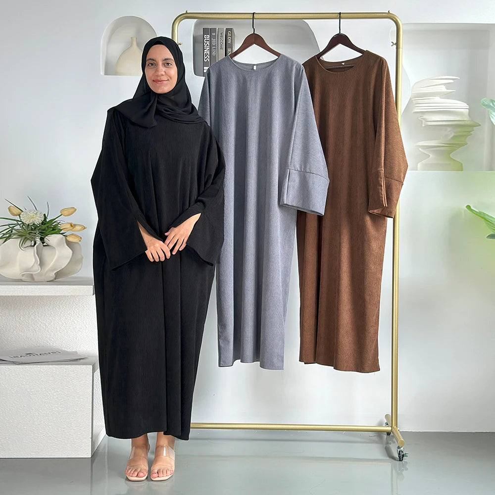 Habib New Design Muslim Long Winter Dress Wholesale Winter Corduroy Abaya