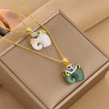 Luxury Gold Plating Stainless Steel Chalcedony Elephant Necklaces Oil Drip Elephant Jade Necklace Women Jewelry