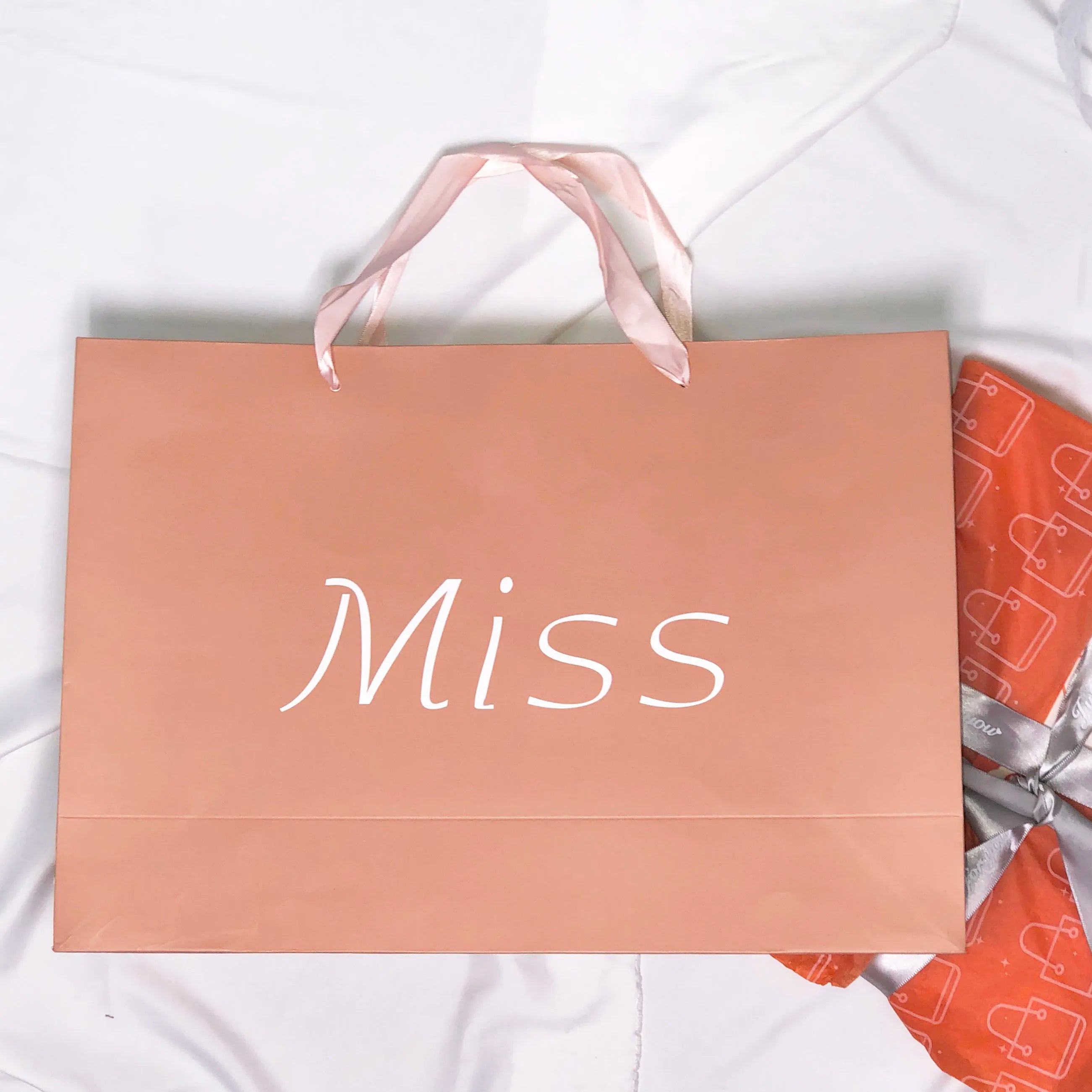 Shopping Bag Luxury Paper Bags with Ribbon Handle Customized Printed Your Own logo Kraft Paper Bag