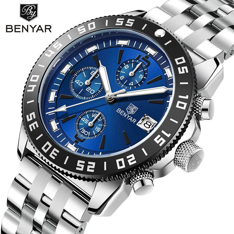 BENYAR 5198 Relojes Hombre New Watches Men Luxury Chronograph Male Sport Watches Waterproof Stainless Steel Quartz Watch