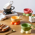 160ml Colorful Gloss Glaze Thickened Cappuccino Latte Coffee Tea Cup and Saucer Set Reusable Ceramic Coffee Cup Custom logo