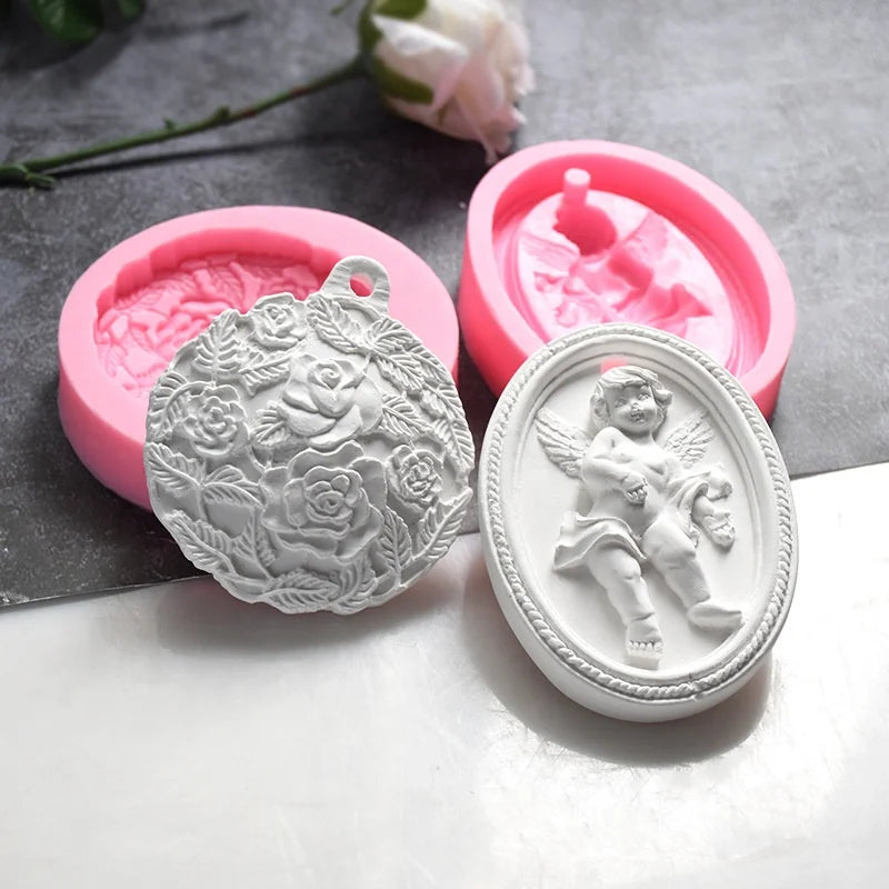 DM472 Angel Soap Flower Pendant Cake Decoration Silicone Mould Epoxy Resin Gypsum Candle Mold for Making Car Diffuser Stone