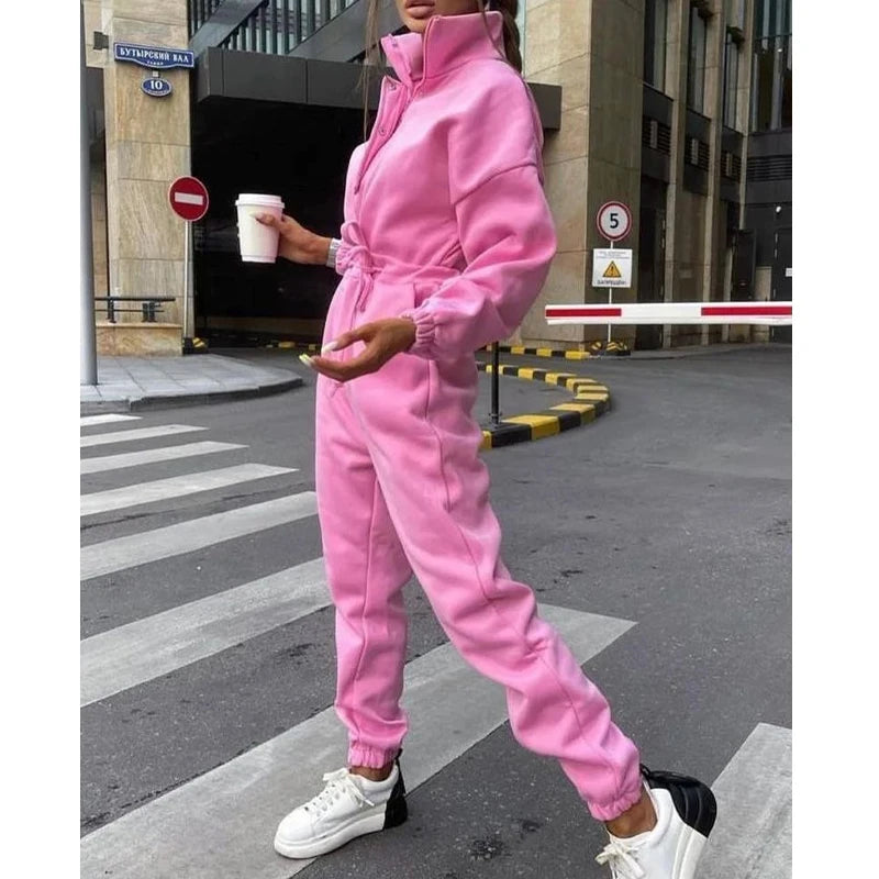 F240069 Custom Women's Clothing One-Piece Button Design Hoodie Bodysuit Long Sleeve Fitness Hoodie Jumpsuit Women Lounge Wear