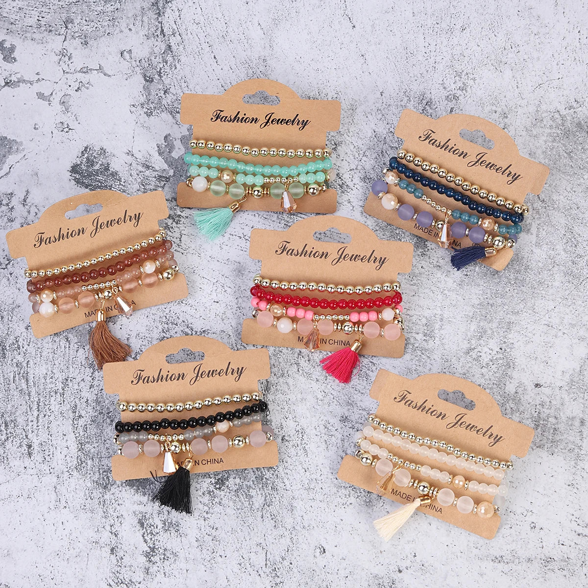 2025 New Style Bohemian Tassels Colorful Jewelry Stack Crystal Charm Bracelet Set Glass Beads for Men