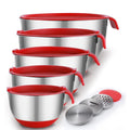 Premium Nesting Bowls Silicone Bottom Cover Handle Reusable Stainless Steel Salad Bowl Set With Airtight Lids