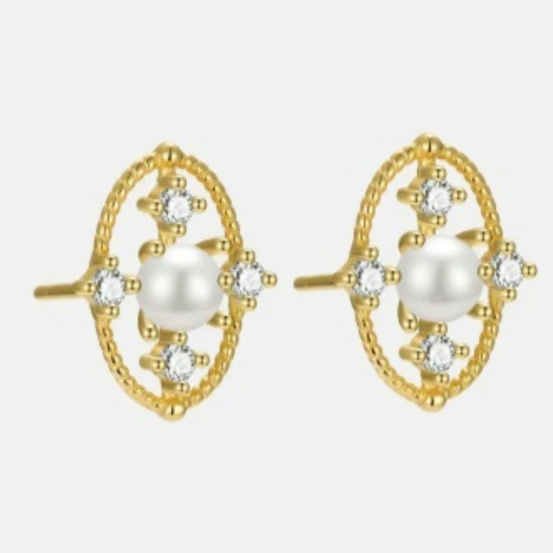 Minimalist 925 Sterling Silver Large Oval Pearl Cz Korean Designer Fashion Fine Jewelry Gold Plated Stud Earrings Women