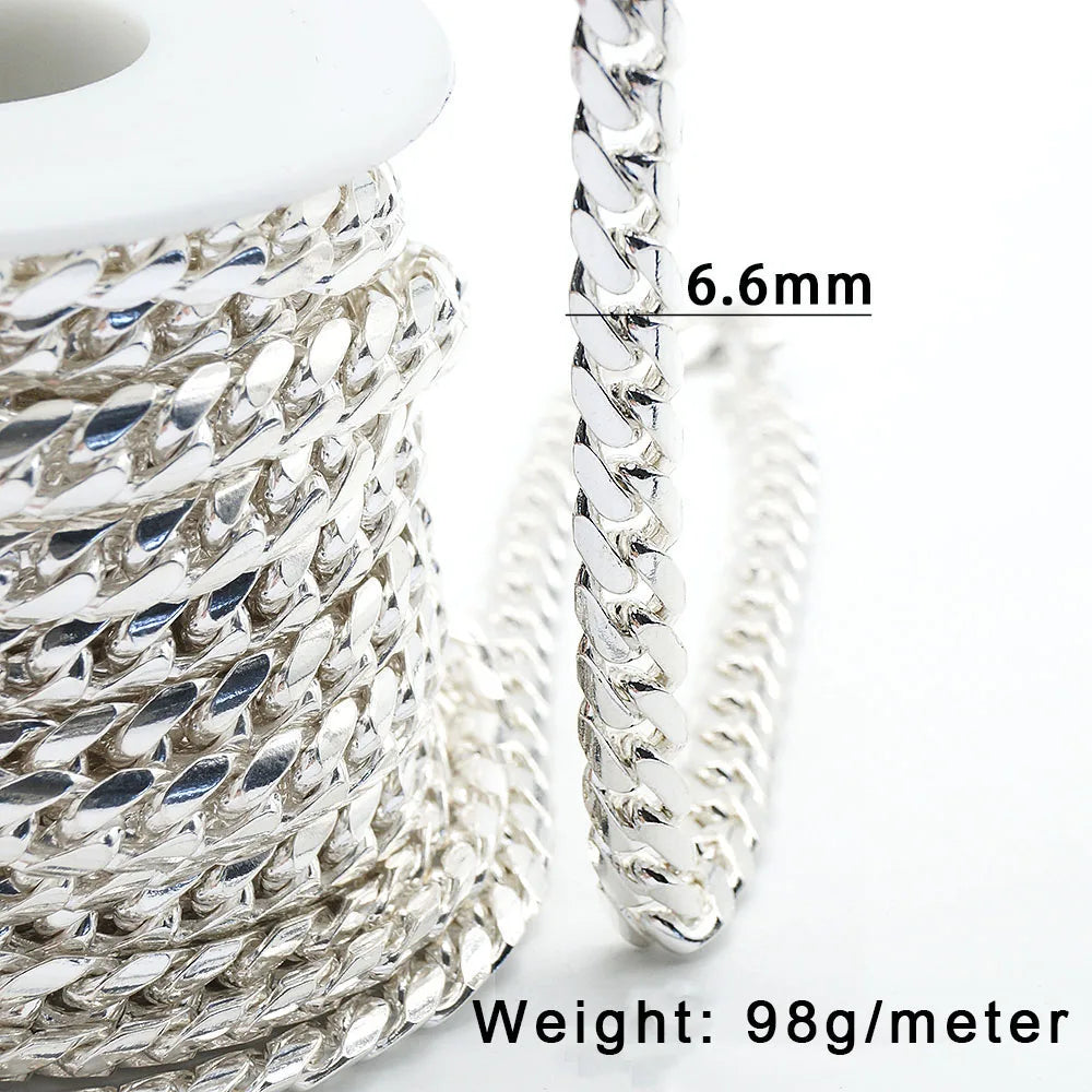 Factory Price Simple Cuban Link Personality Wide 6.6mm Thick Silver Chain Mens Necklace