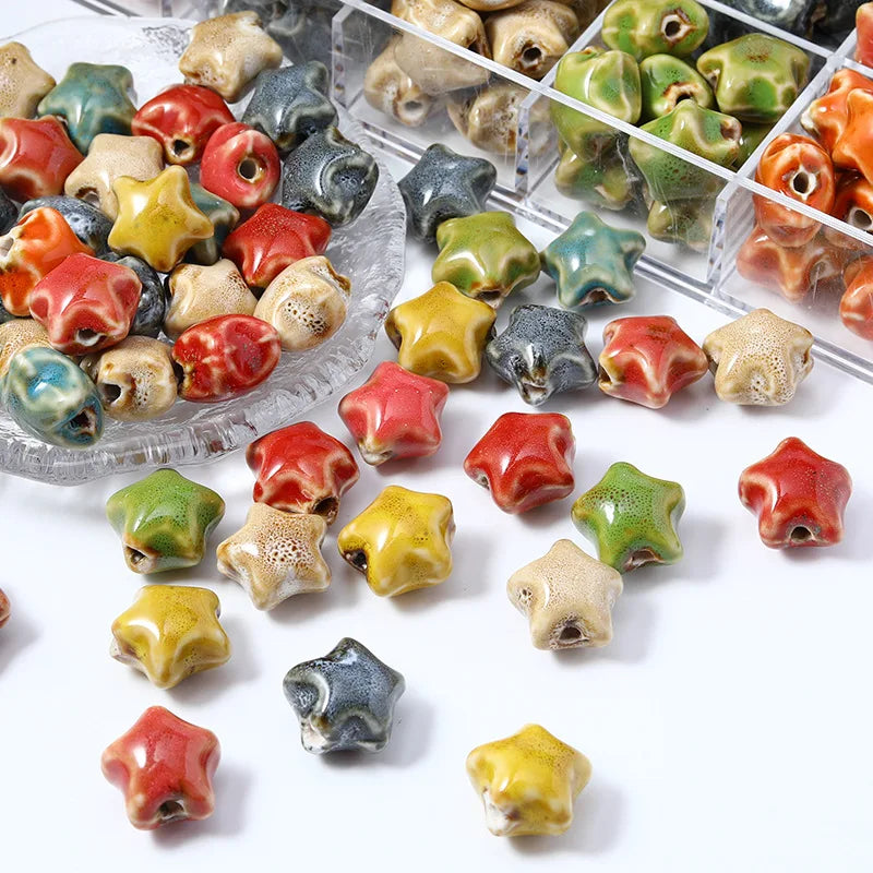 Sweet 10 Pcs/ Bag16mm Colorful Ceramic Charms Handmade Big Hole Star Loose Beaded for DIY Bracelet Jewelry Making Accessories