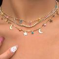 3pcs/set Bohemian Colorful Candy Color Multilayer Necklace Stars and Moon Chokers Necklace Charming Party Jewelry