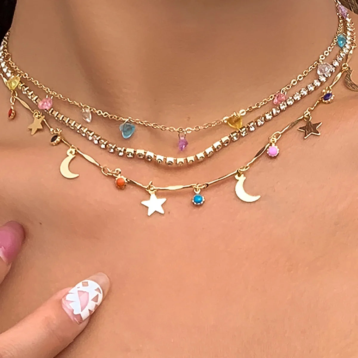 3pcs/set Bohemian Colorful Candy Color Multilayer Necklace Stars and Moon Chokers Necklace Charming Party Jewelry