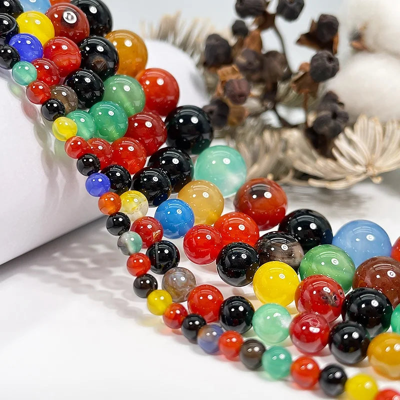 Wholesale Natural Rainbow Agate Beads Round Semi Precious Gemstone Loose Beads for Jewelry Making